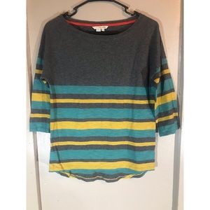 Gray/yellow/teal stripe top